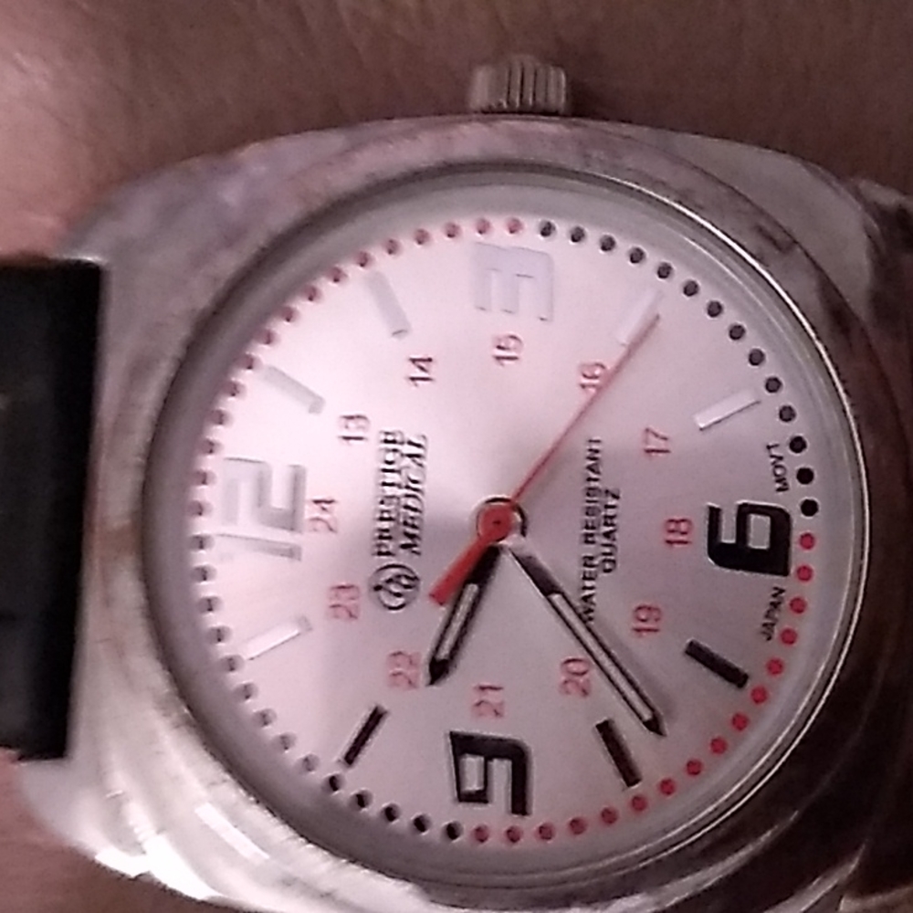 Prestige Medical Watch/watchband blackrubber/Silver face/New/No box/Waterproof